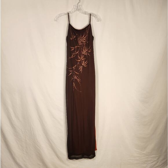 CHARLOTTE RUSSE Vtg Brown Orange Maxi Sheer Overlay Metallic Glitter Medium M - Picture 1 of 12